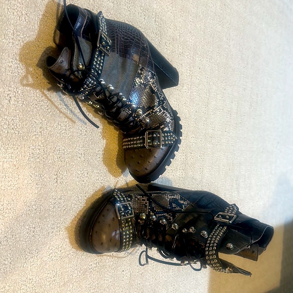 Jeffrey Campbell Lilith Studded Snake Sky High Bootie in Gray